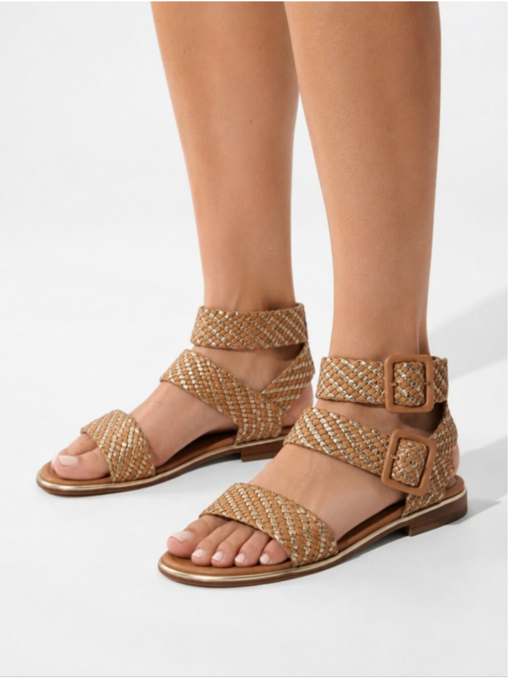 Donald J Pliner Gold Tan Woven Leather Gladiator Sandals Size 6M